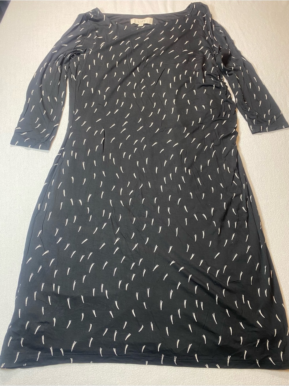 LOFT Maternity Black Shift Dress with White Dash Print